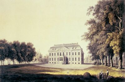 Schloss Friedrichsfelde von der Nordseite mit dem Anbau, um 1810